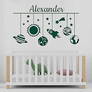 Space-Themed Personalized Boy Name D?cor for Kids Room – Custom Name Stickers for Wall with Planets Rocket Son – Baby Name Wall Decals for Boys Room