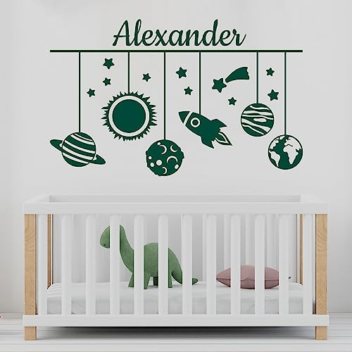 Space-Themed Personalized Boy Name D?cor for Kids Room – Custom Name Stickers for Wall with Planets Rocket Son – Baby Name Wall Decals for Boys Room
