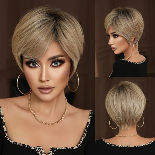 Phloxyn Pixie Cut Real Hair Wigs Short Layered Wigs Human