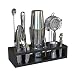 Highball & Chaser Cocktail Shaker Bar Set with Espresso Bamboo Stand Beautiful Cocktail Shaker Set with Highest Quality Bar Tools/Bar Accessories Stainless Steel Boston Shaker Bartender Kit with Stand