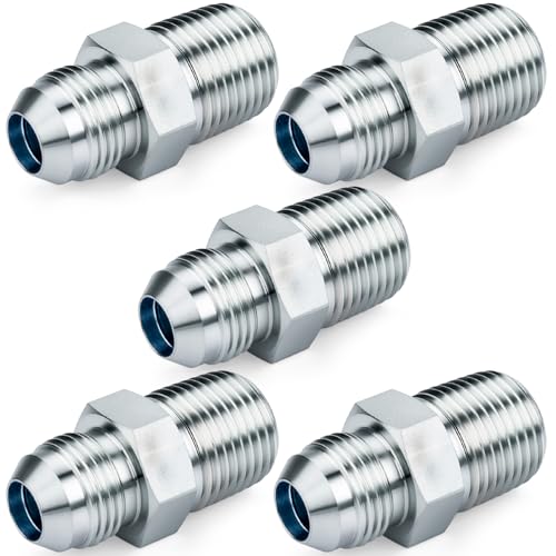 Image of Straight Hydraulic Hose Adapter Fittings, 2404-08-08 1 /2 inch Male JIC (3 /4 inch-16 thread) x 1 /2 inch Male (1 /2 inch-14 NPTF) SAE Connectors x 5 pack