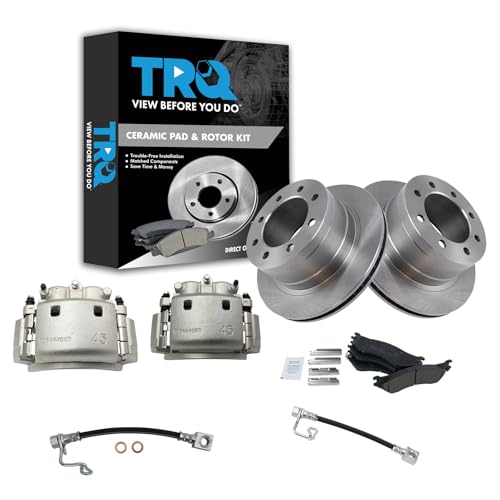 Image of TRQ Rear Brake Pad, Caliper, Hose, & Rotor Kit Ceramic Compatible with 2003-2008 Dodge Ram 2500 Ram 3500
