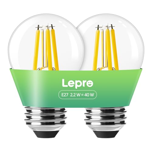 Lepro Bombilla LED E27, 2.2W Equivalente a 40W, 470LM Luz Cálida 2700K, Casquillo Fino G45 de Ahorro de Energía, CRI 80, Bombilla de Ángulo de Haz de 300° para Lámparas,No Regulable [2 Pcs]