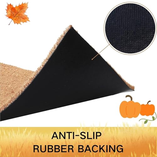 Fall Door Mat Combo Set, Welcome Coco Coir Welcome Doormat + 28" x 43" Mocha and White Plaid Rug - image 6