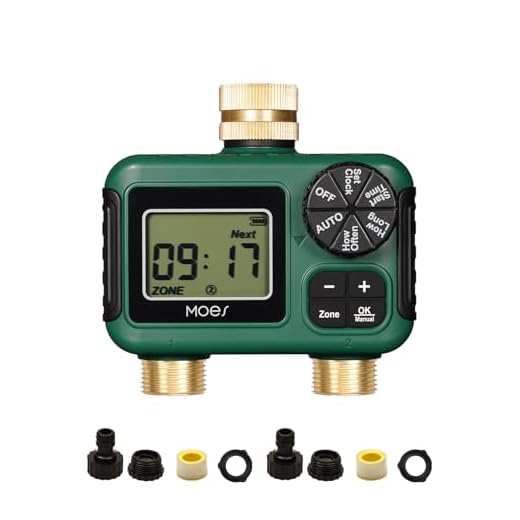 MOES 2 Outlet Sprinkler Timer, Brass Inlet & Outlet, Programmable Automatic Irrigation Controller, Rain Delay, Manual Watering, 2 Zone Water Hose Timer for Gardens, Lawns, and Hose Systems
