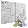 12 Pack Sound Proof Foam Panels for Walls, Self-Adhesive Acoustic Panels Sound Absorbing, 12" X 12" X 0.4" High Density Soundproof Wall Panels Tiles for Door, Ceiling, Home Office, Gray