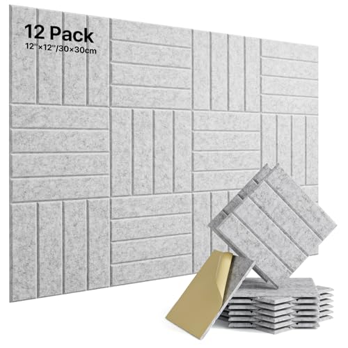 Image of 12 Pack Sound Proof Foam Panels for Walls, Self-Adhesive Acoustic Panels Sound Absorbing, 12 inch X 12 inch X 0.4 inch High Density Soundproof Wall Panels Tiles for Door, Ceiling, Home Office, Gray
