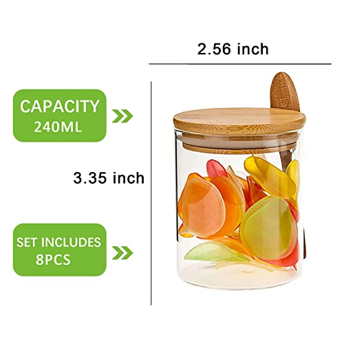 Nepivel 8 Pack Glass Jar With Bamboo Lids, 8Oz Glass Containers With Airtight Bamboo Lid And Spoons,100% Sealed Glass Spice Jars For Candy Coffee Beans Sugar Nuts Cookies, 240Ml #TOP2
