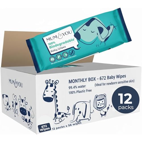 Mum & You Baby Wipes Multipack - 672 Biodegradable Wet Wipes (12 Packs) | 99.4% Water. Ideal for Sensitive Newborn Skin | Baby Wipes Bulk, Bum Wipes, Wet Tissue, Eco-Friendly wet wipes baby
