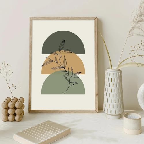 Tableaux abstrait vert et beige 50x70cm | Toile géométrique boho sans cadre