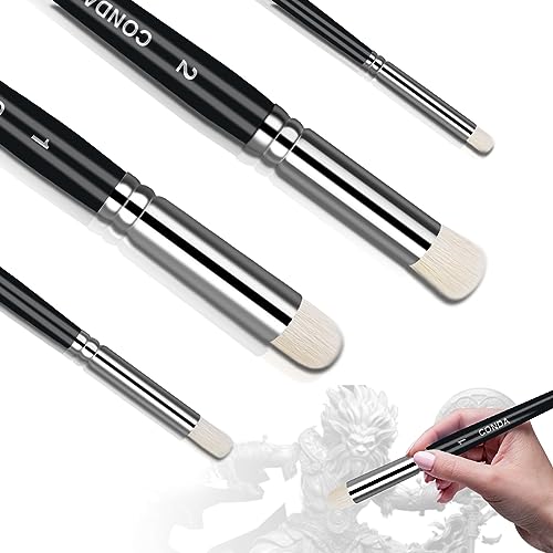 CONDA Drybrush Set 4 Sizes Professional Art Detail Paint Brush Goat Hair Paint Brushes for Miniatures Scale Models and Detail Painting - Ideal for Tabletop Wargames Oil and Acrylic Painting