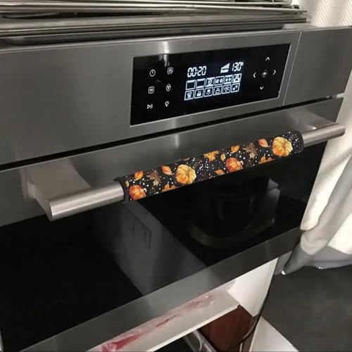 Image of Dreaweet Pumpkin Maple Leaf Fridge Handle Covers Set of 4 Fall Kitchen Decor Washable Non Slip Appliance Handle Covers for Refrigerator Oven Microwave Dishwashers