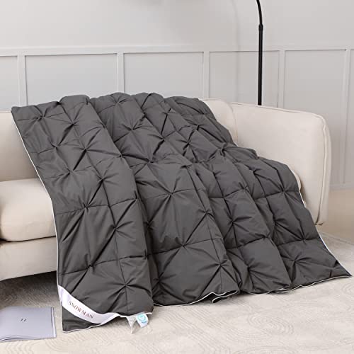 Snowman Lightweight 75% Down Comforter King Size, Pinch Pleat Duvet Insert With 8 Corner Tabs, Cooling Bed Comforter For Warm Weather/Hot Sleepers, Down Proof Cotton Blended Fabric (Grey, 106"X90") #TOP5