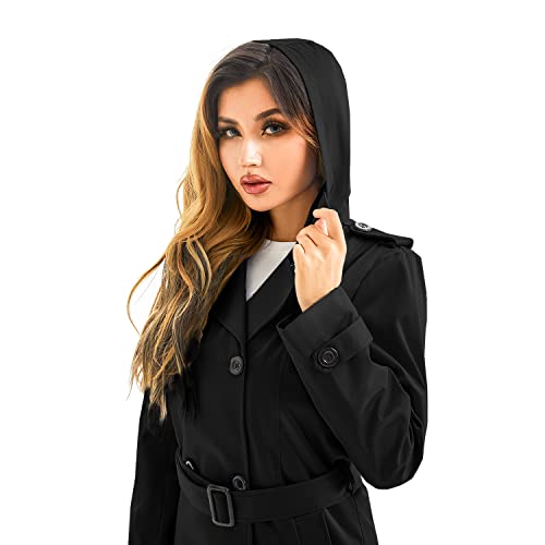 Garemcy Black Large Women's Trench Coat with Detachable Hood and Classic Lapel - Image 7