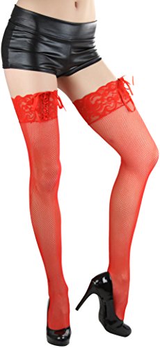 Image of ToBeInStyle Women's Spandex Double Weaves Thigh Hi With Lace Up Lace Top
