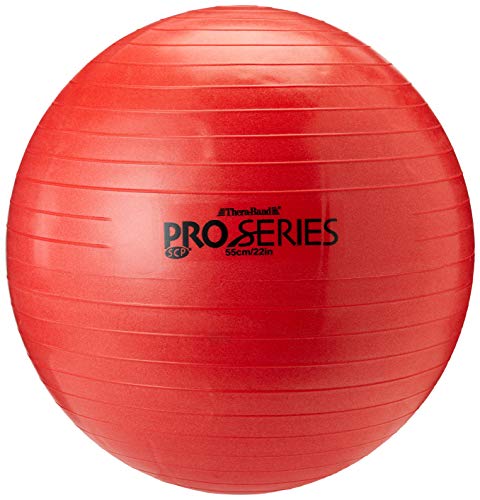 Theraband Exercise Ball, Professional Series Stability Ball with 55 cm Diameter for Athletes and Working Out, Slow Deflate Fitness Ball for Improved Posture, Balance, Yoga, Pilates, Core, Red,One Size