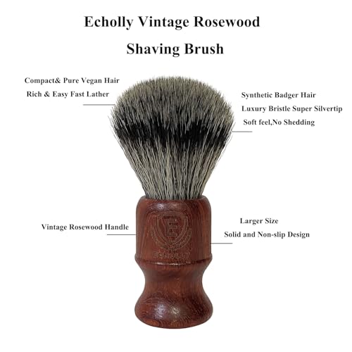 Vegan Shaving Brushes For Men by Echolly-Larger Size Wooden Handle Shave Brush-NO Shed Bristle Shave Brushes for Men-Rich and Fast Lather Shaving Brush Gifts for Fathers,Boyfriends (Vintage Rosewood)