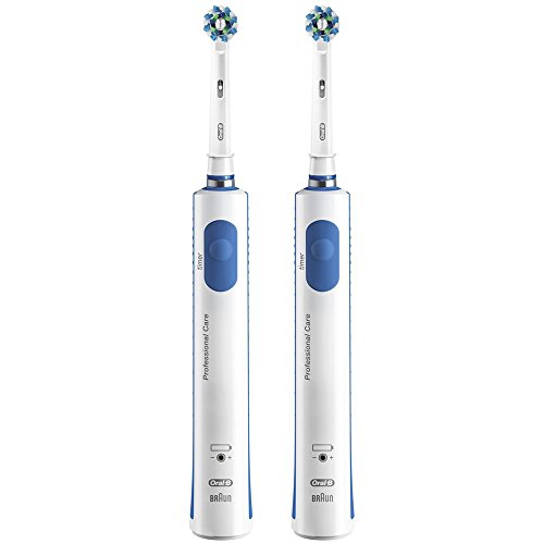 Oral-B PRO 690 CrossAction - Pack De 2 Cepillos De Dientes Eléctricos, 2 Mangos Blancos Recargables Con Tecnología De Braun, 1 Cabezal De Recambio
