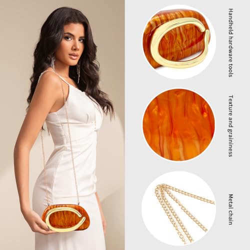 Image of Women Acrylic Clutch Purse Metal Handle Evening Bag Trendy Box Shoulder Crossbody Bag Handbag for Wedding Party Causal