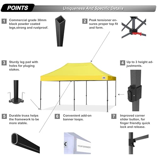 Image of ABCCANOPY Patio Pop Up Canopy Tent 10x20 Commercial-Series (Yellow)