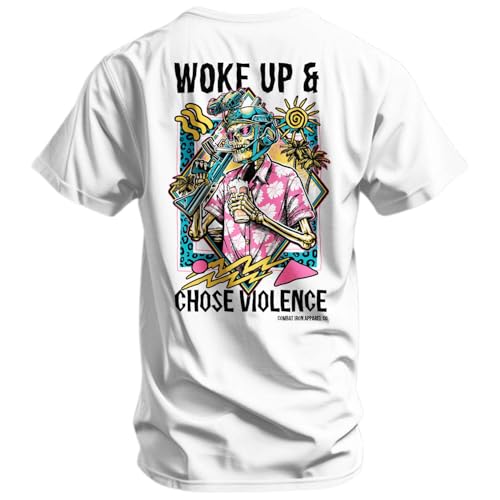 Combat Iron Men’s Performance Graphic T-Shirt – Woke Up and Chose Violence, Athletic Fit Workout Tee, Pre-Shrunk Cotton Poly Blend for Training, Gym & Daily Wear | White, 2X-Large