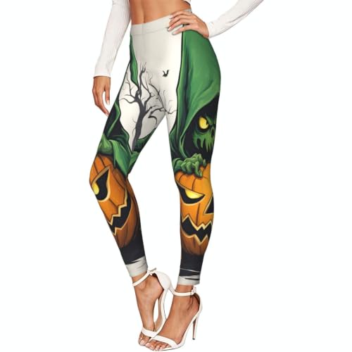 Leggings de calabaza Green Ghost para mujer mallas elásticas opacas para Halloween