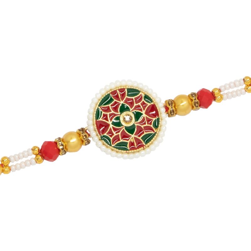 Image of Canton Rakhii Gift for Brother with Chocolate - Designer Rakhi for Brother with Cadbury Gift Hamper Pack, Roli Kumkum & Greeting Card (Design-7, 1 Rakhi + Cadbury)