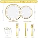 WELLIFE 600 PCS Gold & White Disposable Dinnerware Set for 100 Guests — White Plastic Plates with Gold Rim, Dinner & Salad Plates, Cups, Forks, Knives & Spoons for Weddings & Elegant Events