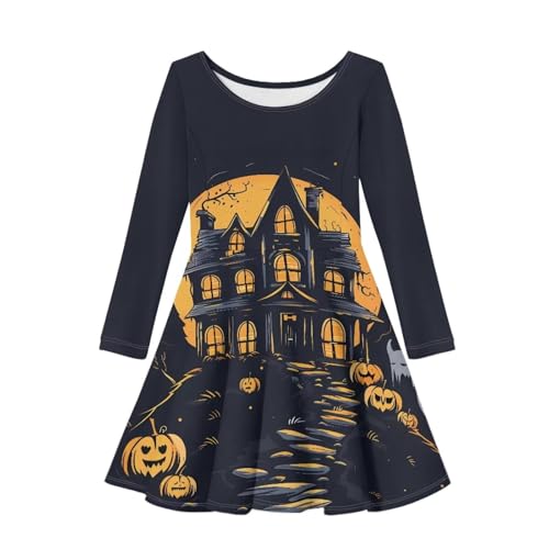 Girls Long Sleeve Dress Trendy Skater Dress for Little Girls Midi Dresses Twirly A-Line Ruffle Flowy Dress Gifts
