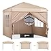 Sekey Premium Pop Up Pavillon 3x3 Wasserdicht Stabil, 3 x 3 m Pavillon mit Seitenwänden, Faltpavillon Partyzelt Faltbar für Camping Party, Höhe Verstellbar 250-270cm, Khaki