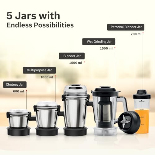 Image of Bosch TrueMixx Pro 1100W Mixer Grinder | German Engineering for Precision Grinding | 5 Jars including Blend & Carry Jar | Hands-Free Operation with Lid Locks | 5 Year Motor Warranty 【MG8915A1KI】