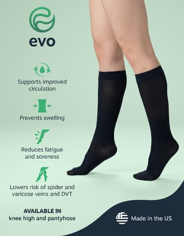 Image of EvoNation Men & Women Waist High 20-30 mmHg Graduated Compression Opaque Pantyhose - Firm Pressure Compression Garment