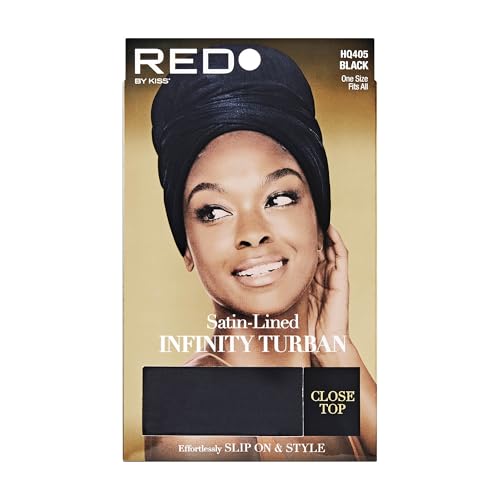 Red by Kiss Satin Lined Infinity Turban – Slip-On Head Wrap, Soft & Breathable Jersey Fabric, Open & Close Top Options