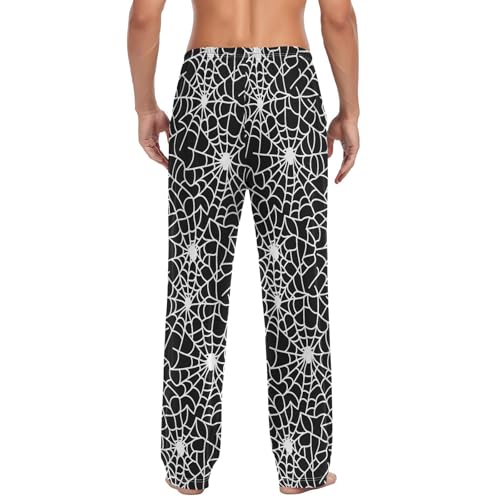 Men’s Halloween Spider Web Pajama Pants with Pockets, Comfortable Lounge Sleep Bottoms#4332