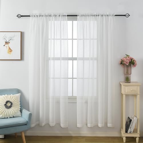 Aquazolax Linen White Curtains 230cm Drop Extra Long Rod Pocket Textured Fabric Privacy Curtain for Kitchen/Living Room Windows