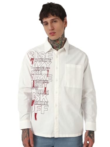 Chemise oversize homme imprimé lettres blanc XXL Bewakoof