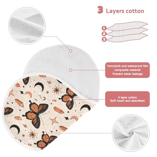 J JOYSAY Moon Butterfly Star Beige Baby Burp Cloths for Boys Girls Large 22''x11'' Cotton 4 Layer Burp Rags for Drool Newborn one sizex43