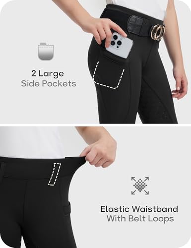 Image of FitsT4 Sports Girls Horse Riding Pants Full Seat Silicone Girls Equestrian Pants Stretchy Kids Breeches Riding Tights Pockets