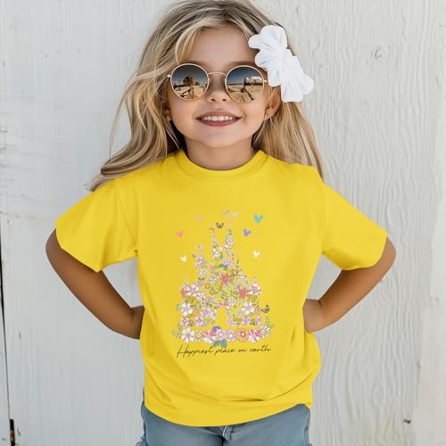 Image of Floral Castle Shirts for Girls Graphic Cute Tshirt Kids Toddler Flower Holiday Shirt Vacation Trip Tee Tops