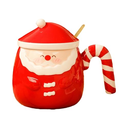 CAPIJIONG 460ml/15oz Arbre de Noël Créatif Dessiné à la Main Père Noël Mug Relief Mignon Tasse à Lait Céramique Style 1-301-400ml