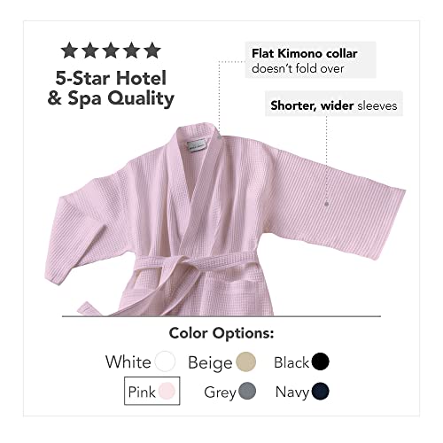 Waffle Robe For Women By Boca Terry, Waffle Knit Robe, Long Cotton Kimono Hotel Bathrobe, Pink Small/Medium #TOP6
