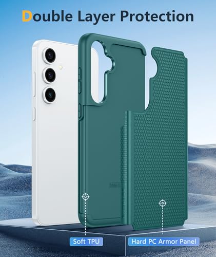 Image of FNTCASE for Samsung Galaxy S24 Case: Dual Layer Heavy Duty Cell Phone Protective Cover Shockproof Rugged with Non-Slip Textured - Military Drop Protection Bumper Tough - 2024, 6.2inch Green