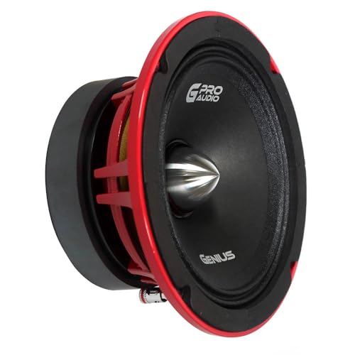 Genius MR0265 6.5 Midrange Speakers, 600 Watts - 300 Watts Max - Pro Audio, Aluminium Basket, Aluminium Bullet Car Audio Speaker, Ferrite Magnet, 4 Ohm, Reinforced Paper Cone (1 Speaker)