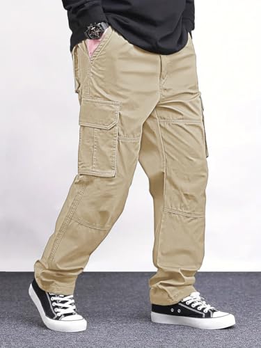 Image of Vogaan Casual Solid Men's Loose Fit Drawstring Cargo Pants with Multiple Pockets | Cotton Cargos for Men