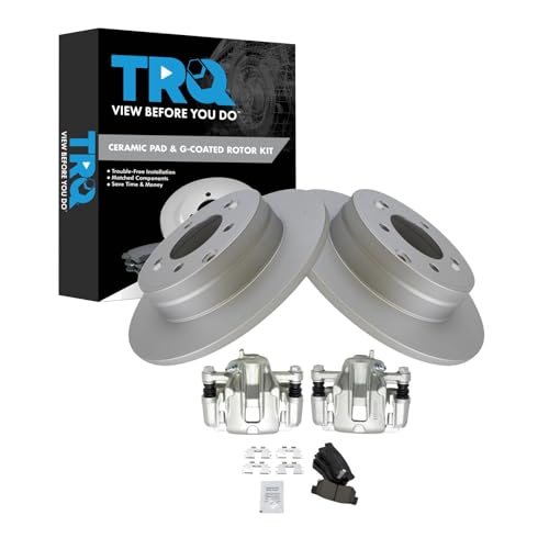 Image of TRQ Rear Brake Pad and Rotor Set Ceramic Solid Rotors Calipers