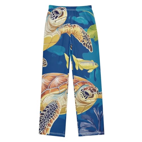Marine Turtle Boys Long Pants Soft Trousers Elastic Waist Kids Lounge Bottoms with Pockets S-XL