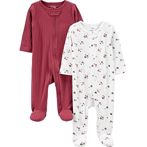 Simple Joys by Carter's Baby Girls' 2-Way Zip Textured Sleep and Play, Plum, Floral, 0 Months Cover