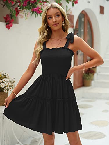 Image of Womens Summer Casual Dresses Spaghetti Strap Smocked Mini Dress