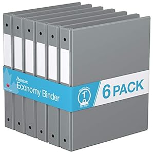 Premium Economy 1-Inch Binder, 3-Ring Binder for School, Office, or Home, Colored Binder Notebook, Pack of 6, Round Ring…
