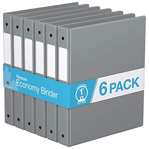 Premium Economy 1-Inch Binder, 3-Ring Binder for School, Office, or Home, Colored Binder Notebook, Pack of 6, Round Ring…